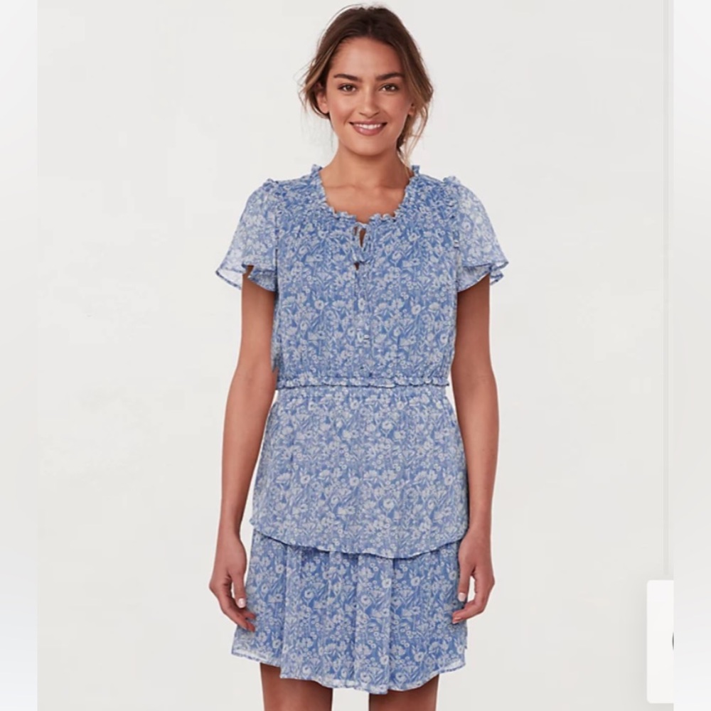 Lauren Conrad blue floral print peasant dress